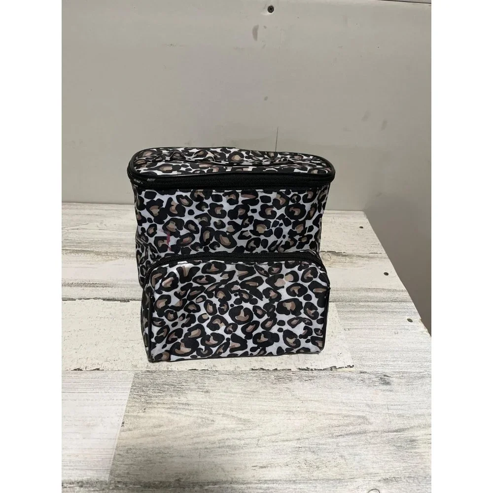 Modella zippered leopard print cosmetic bags. Set of two